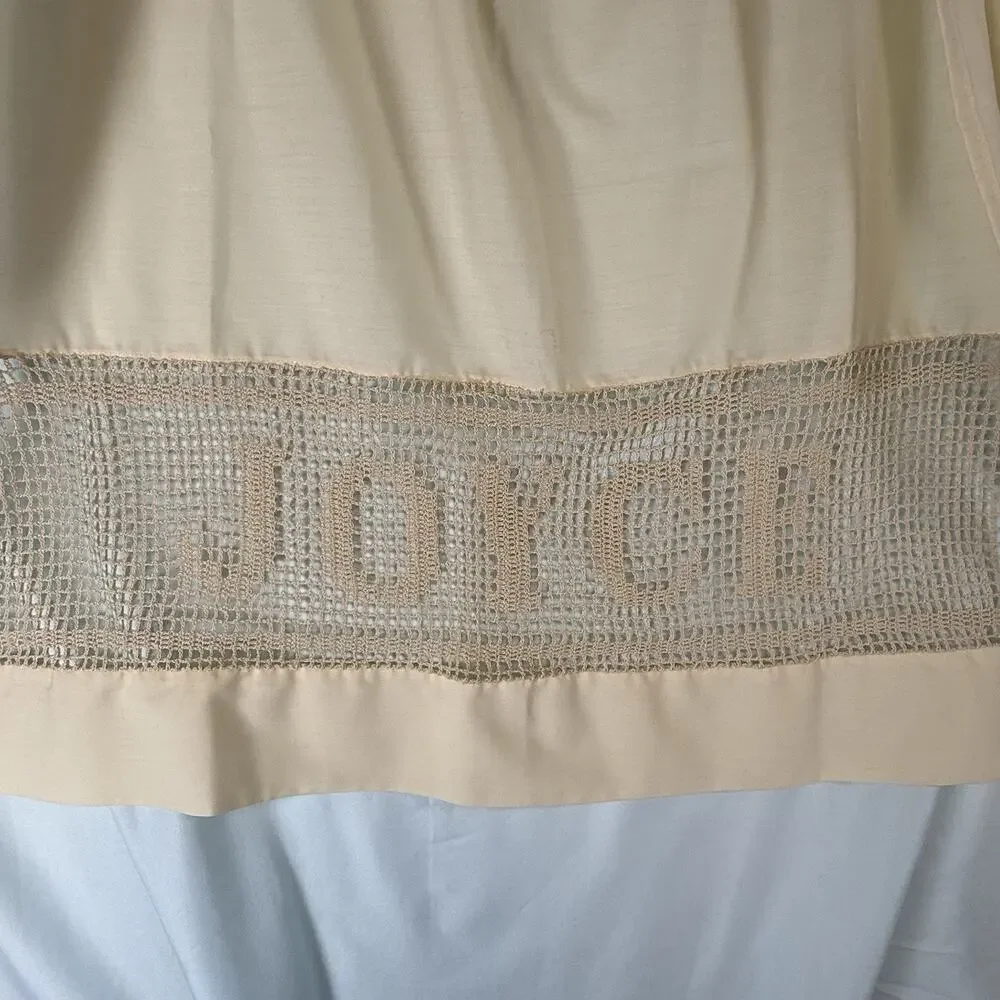 Vtg Handmade JOYCE Crochet Spellout Name Half Apron 50s 60s Cotton Cottage Cream